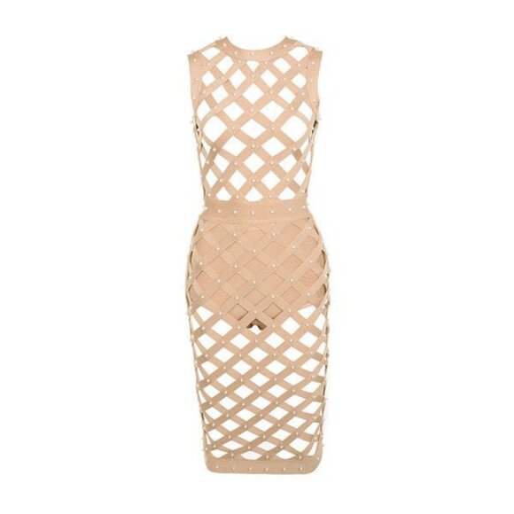 House of CB Dresses & Skirts - House of CB 'Felina' Nude Pearl Bandage Cage Bodycon Dress, Size Small